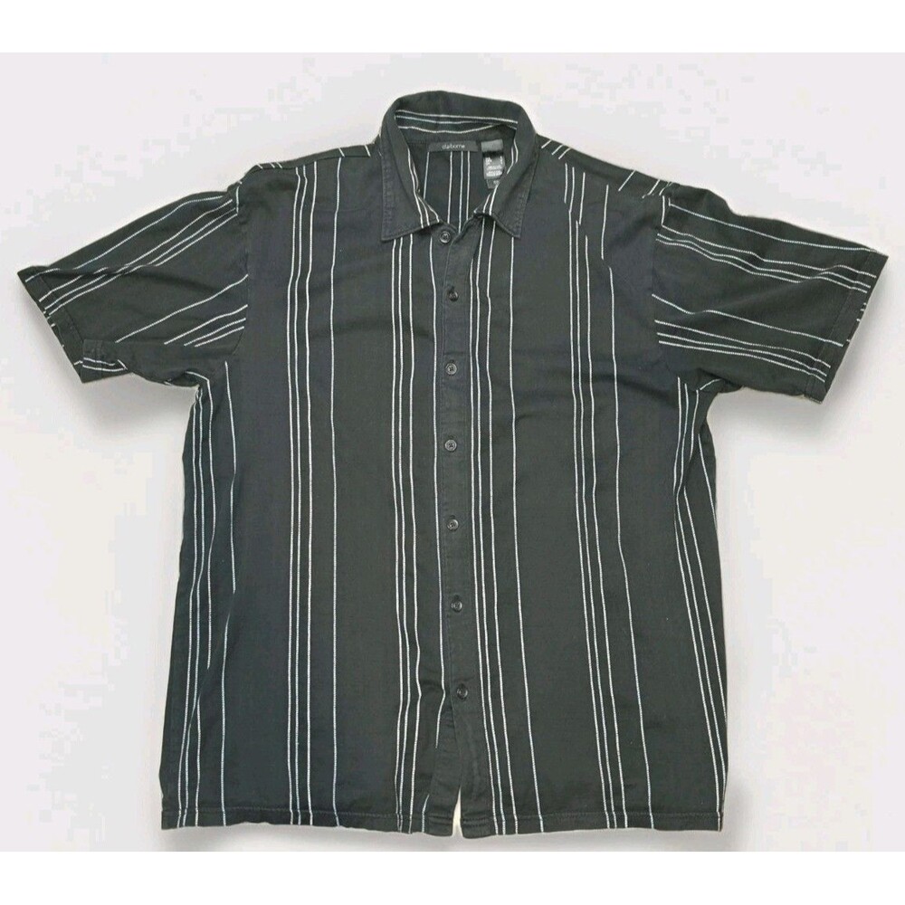 Claiborne Men's Large Black Striped Short Sleeve Button Up Shirt Cotton MERU3651